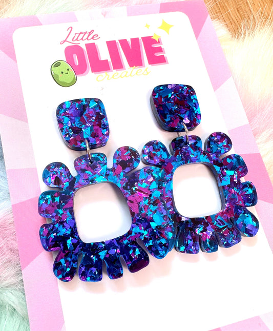 Premium Glitz Glitter Statement Earrings - Three Vibrant Colors