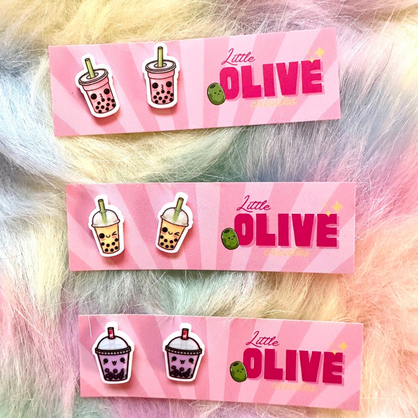 Boba Bubble Tea Acrylic Stud Earrings - Three Super Cute Colours to choose from