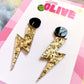 Sparkling Gold Glitter Lightning Bolt Statement Earrings