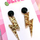Sparkling Gold Glitter Lightning Bolt Statement Earrings