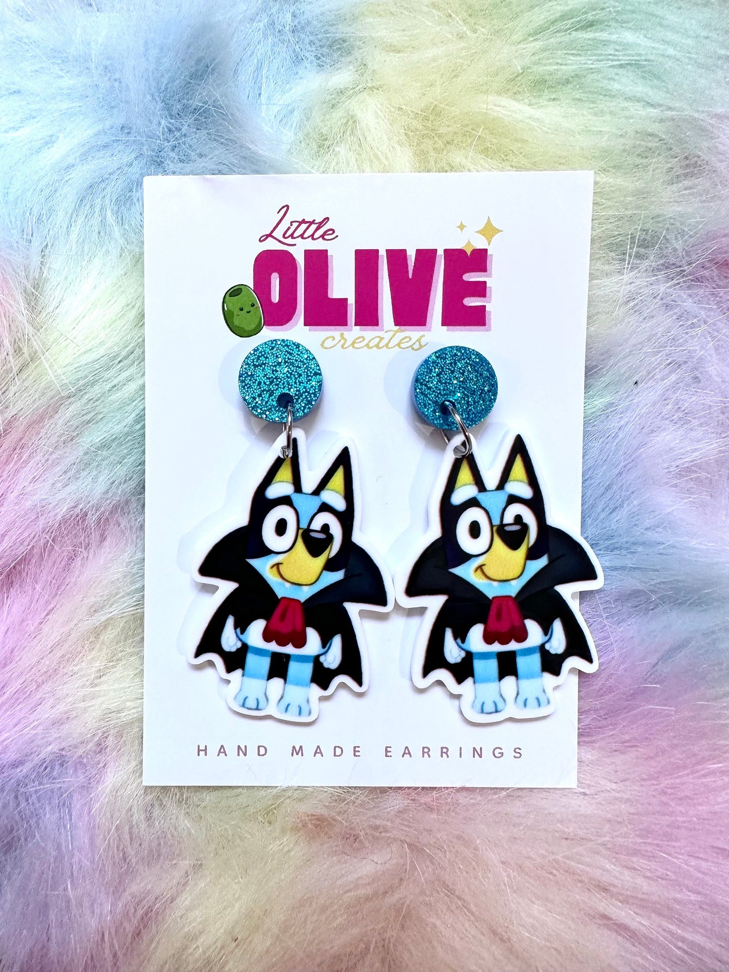 Bluey Halloween Earrings - Vampire Bluey and Witchy Bluey and Bingo