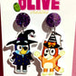 Bluey Halloween Earrings - Vampire Bluey and Witchy Bluey and Bingo