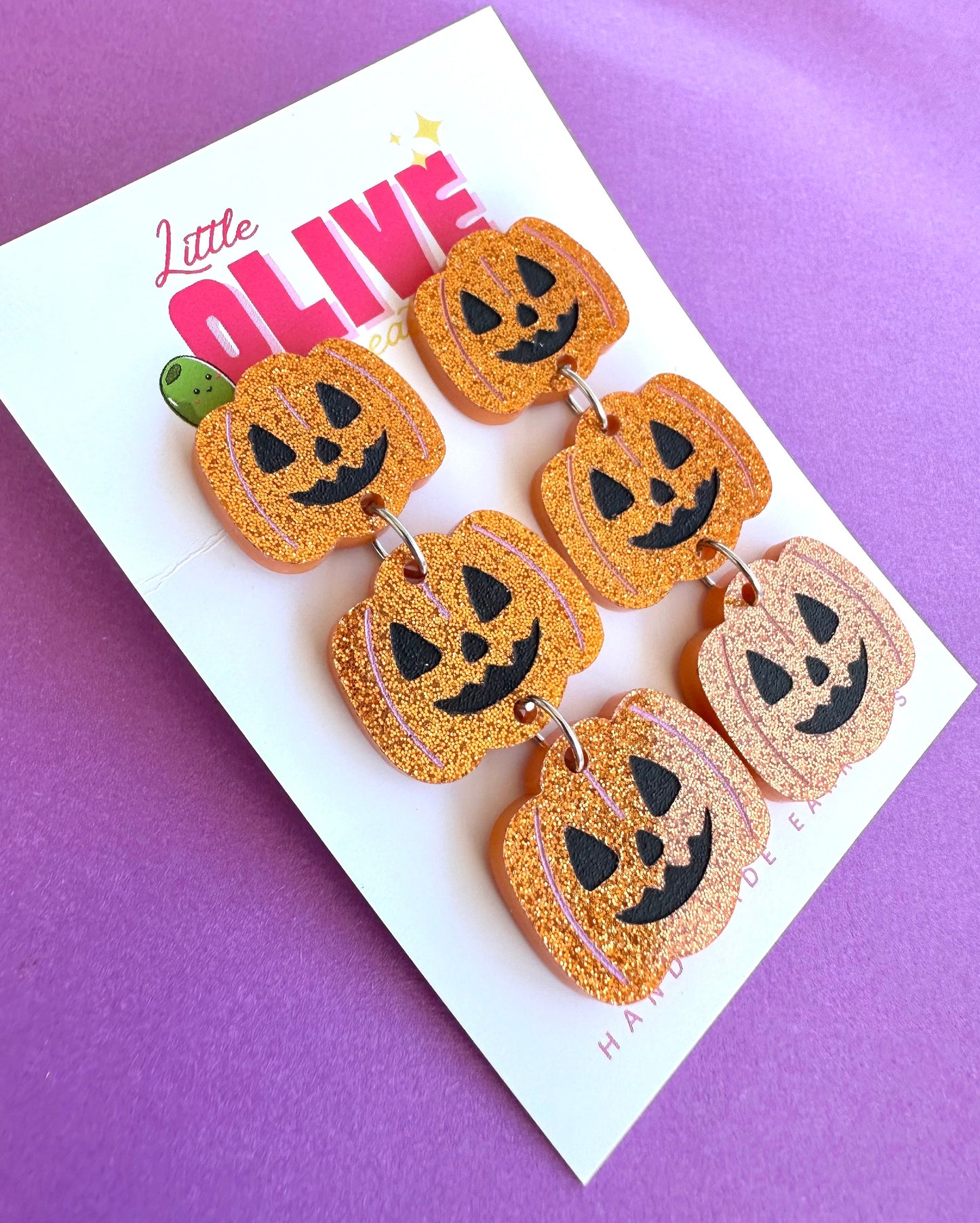 Spooky Hand-Painted Pumpkin Dangle Earrings - Halloween Festivity!