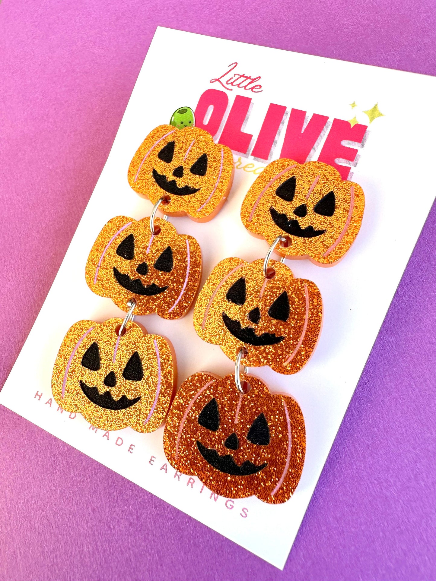 Spooky Hand-Painted Pumpkin Dangle Earrings - Halloween Festivity!