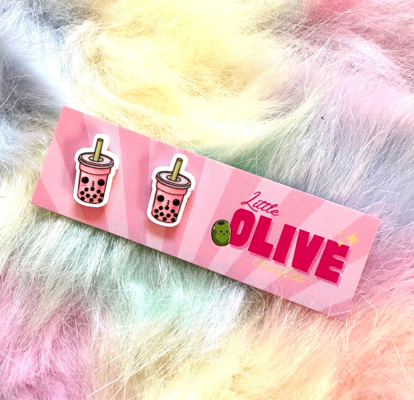 Boba Bubble Tea Acrylic Stud Earrings - Three Super Cute Colours to choose from