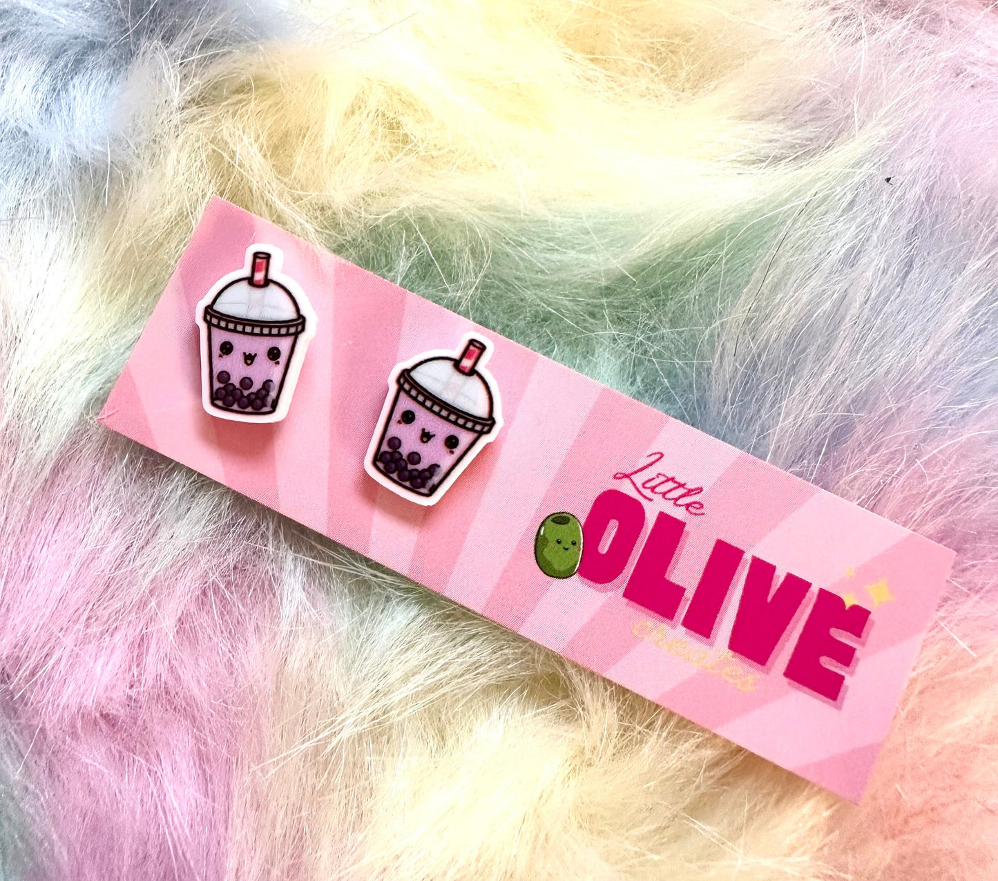 Boba Bubble Tea Acrylic Stud Earrings - Three Super Cute Colours to choose from
