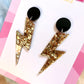 Sparkling Gold Glitter Lightning Bolt Statement Earrings
