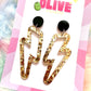 Sparkling Gold Glitter Lightning Bolt Statement Earrings