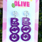 Purple Glitter 'BOO' Halloween Dangle Earrings - Spooky Glamour in Purple