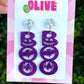 Purple Glitter 'BOO' Halloween Dangle Earrings - Spooky Glamour in Purple