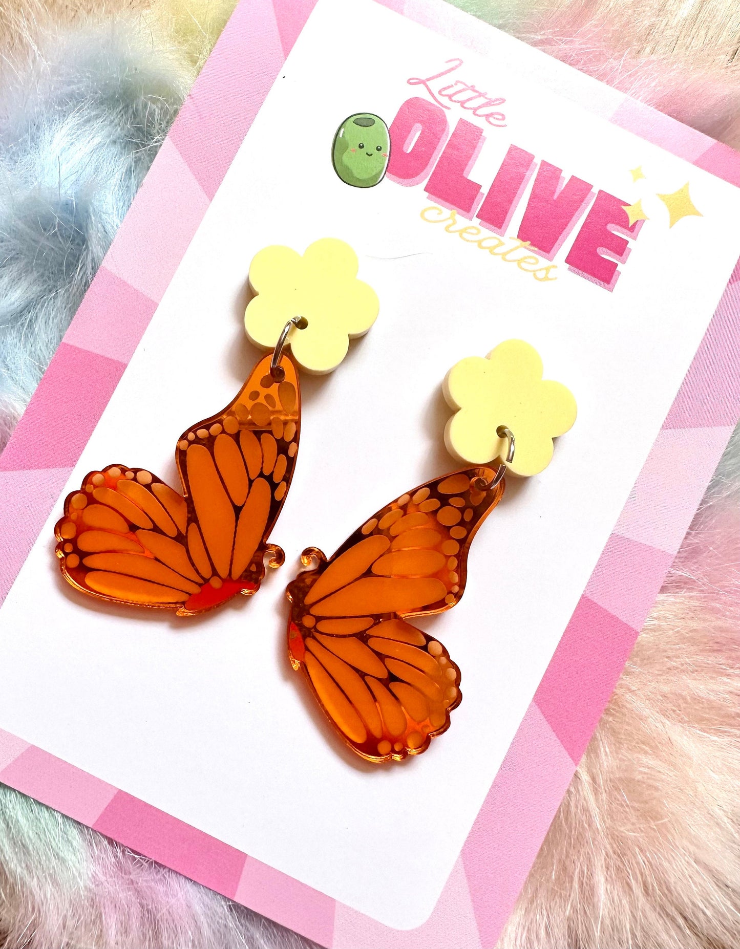 Orange Mirror Butterfly Wing Earrings - Graceful Elegance in Every Drop