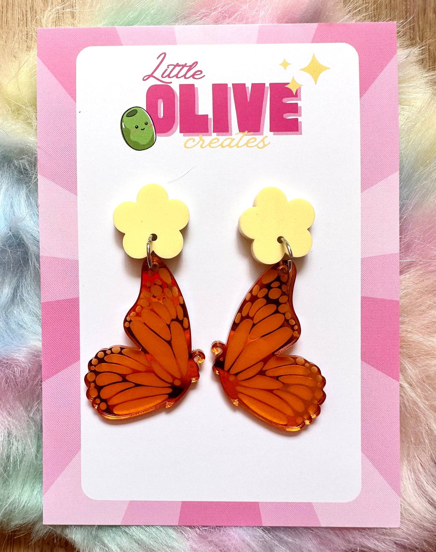 Orange Mirror Butterfly Wing Earrings - Graceful Elegance in Every Drop
