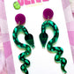 Green Mirror Snake Statement Earrings - Captivating Serpentine Elegance