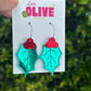 Gorgeous Double Layer Etched Mirror Christmas Holly Hoop Dangle Earrings - Festive Radiance