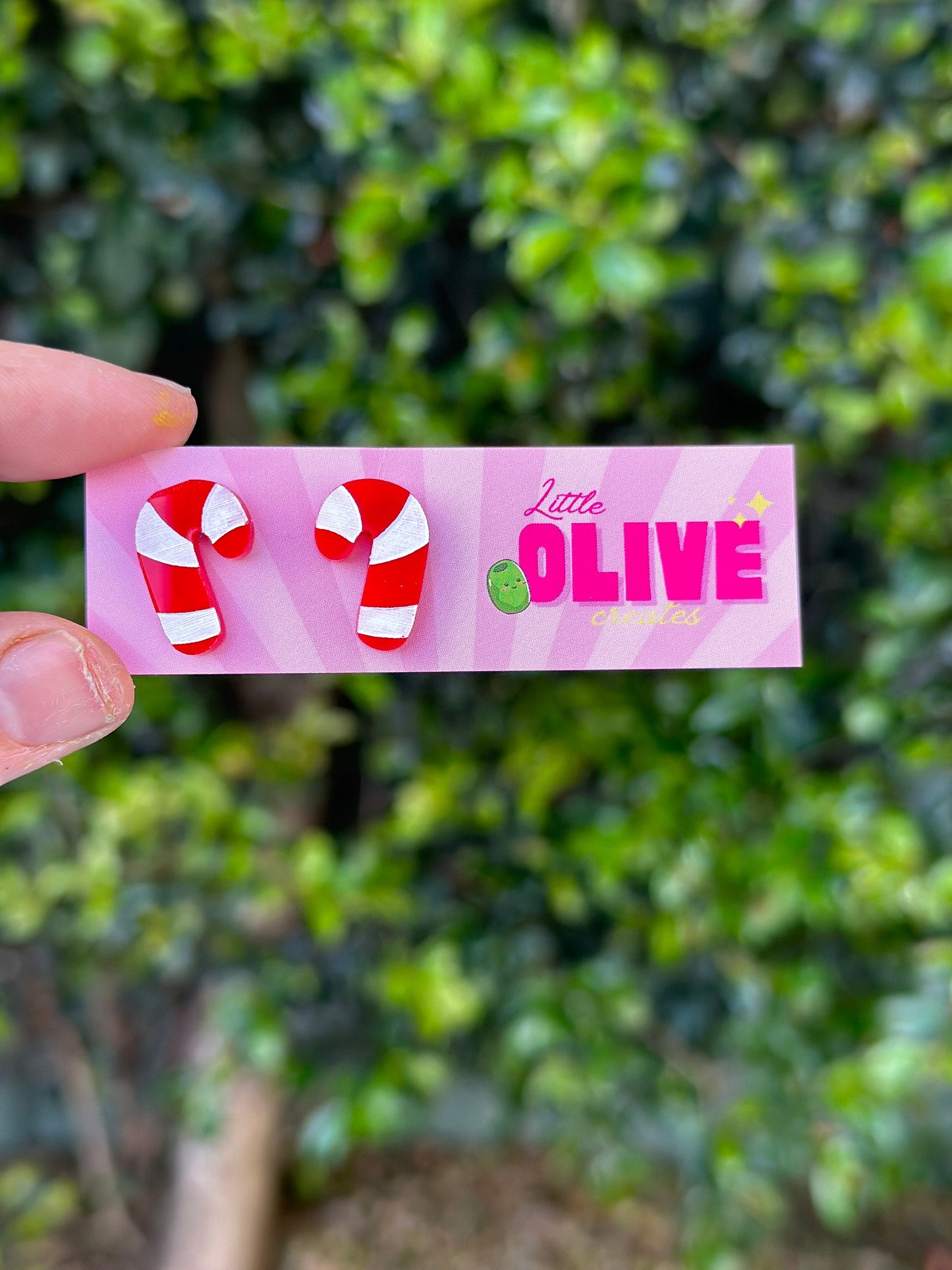 Adorable Hand Painted Candy Cane Stud Earrings - Festive Sweetness