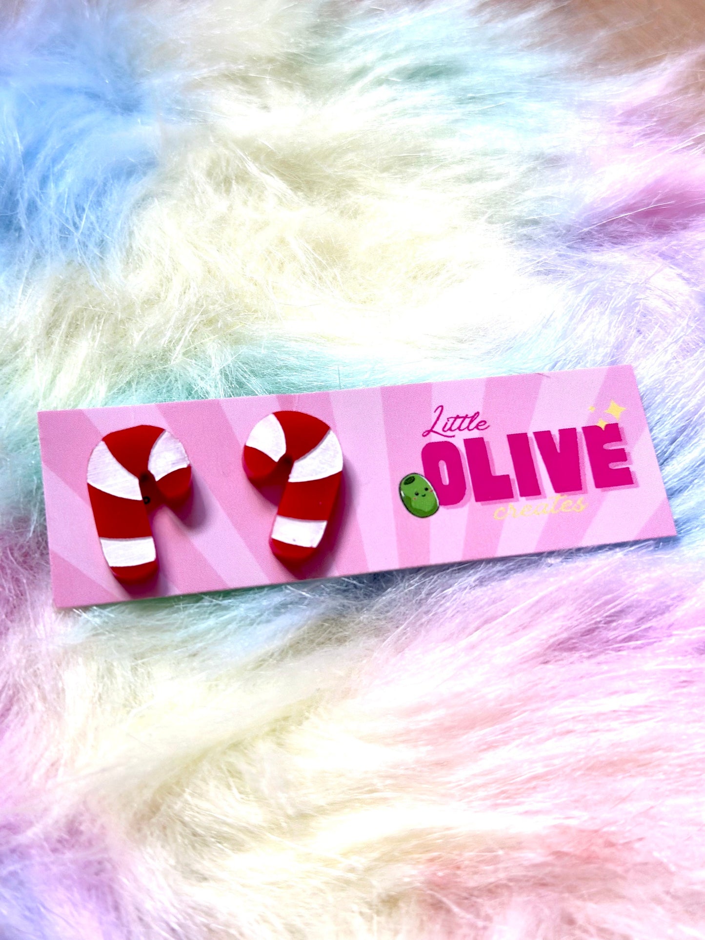 Adorable Hand Painted Candy Cane Stud Earrings - Festive Sweetness