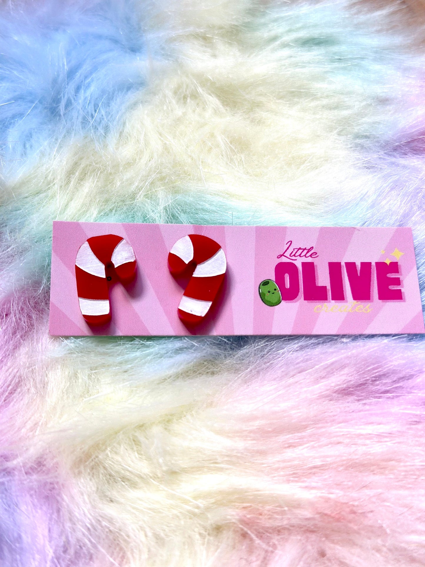 Adorable Hand Painted Candy Cane Stud Earrings - Festive Sweetness