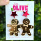 Gorgeous Gold Mirror Mr. and Mrs. Gingerbread Christmas Cookies Earrings - Sweet Holiday Duo