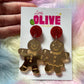 Gorgeous Gold Mirror Mr. and Mrs. Gingerbread Christmas Cookies Earrings - Sweet Holiday Duo