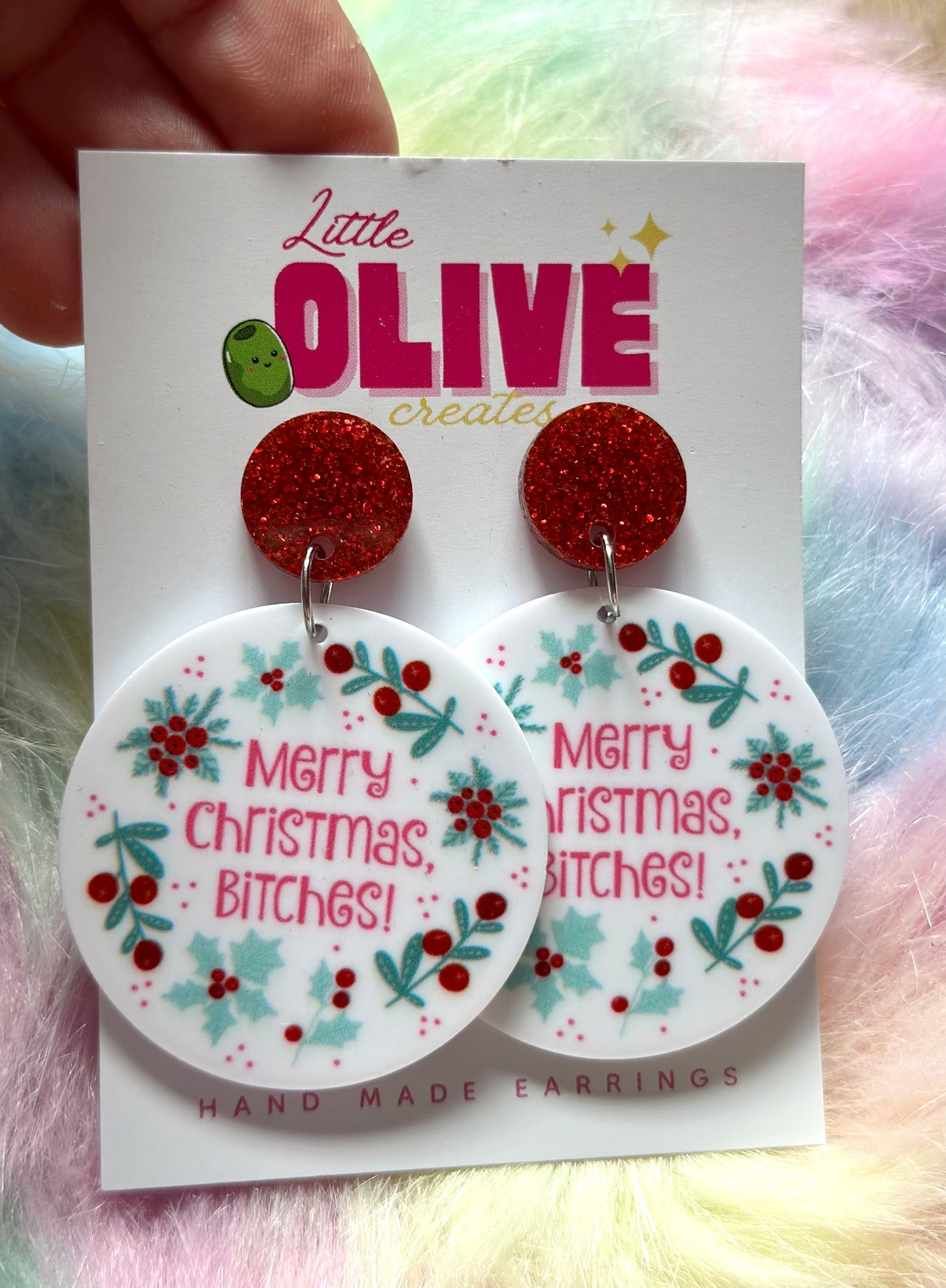 Novelty Christmas Earrings - 'Merry Christmas B****es' - Bold and Sassy Holiday Statement