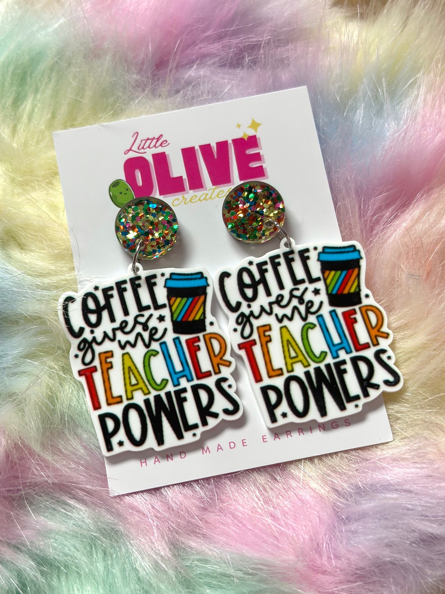 Teacher Earrings - 'Coffee Gives Me Teacher Powers' Dangle Earrings