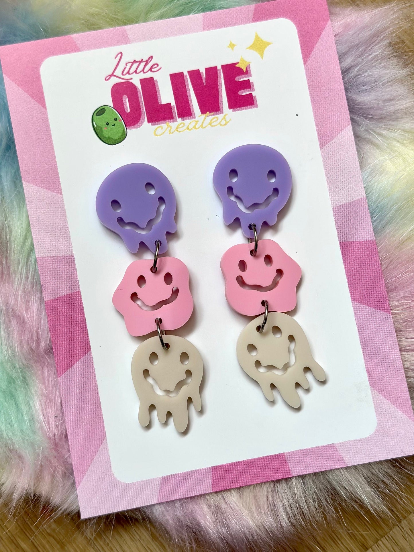 Artistic Trio of Melty Faces Dangle Drop Earrings - Unique Statement Jewellery