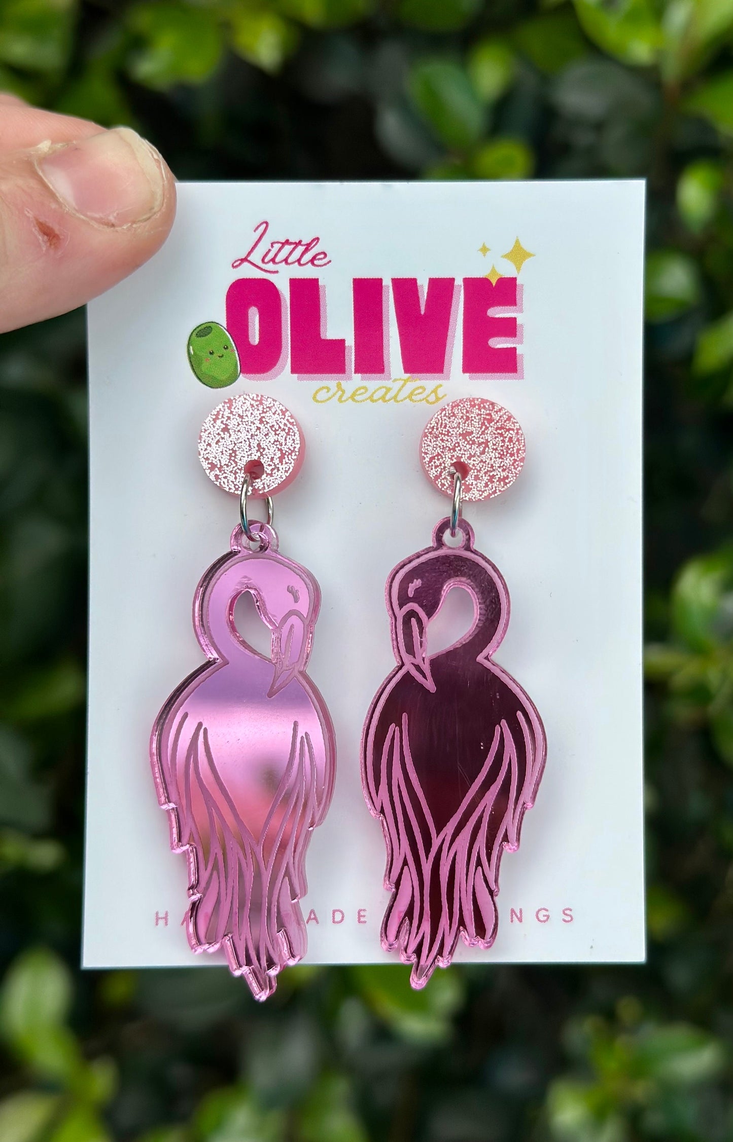 Pink Mirror Flamingo Dangle Earrings - Elegant Statement Jewellery
