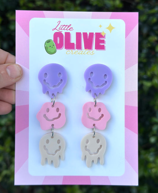 Artistic Trio of Melty Faces Dangle Drop Earrings - Unique Statement Jewellery