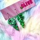 Galactic Green Snake Hoop Dangle Earrings - Cosmic Serpentine Allure