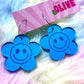 Blue Mirror Smiley Face Retro Hoop Earrings - Nostalgic Cheer in Stainless Steel Hoops