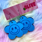 Blue Mirror Smiley Face Retro Hoop Earrings - Nostalgic Cheer in Stainless Steel Hoops