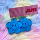 Blue Mirror Smiley Face Retro Hoop Earrings - Nostalgic Cheer in Stainless Steel Hoops