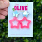 Two-Tone Barbie Inspired Star Earrings - Silver Mirror and Neon Pink Glamour