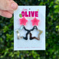 Two-Tone Barbie Inspired Star Earrings - Silver Mirror and Neon Pink Glamour