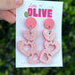 Barbie Inspired Glitter Trio Heart Dangle Earrings - Glamorous Sparkle
