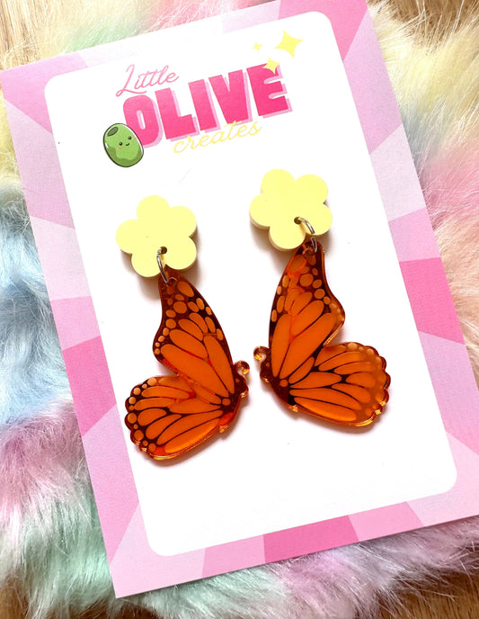Orange Mirror Butterfly Wing Earrings - Graceful Elegance in Every Drop