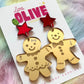 Gorgeous Gold Mirror Mr. and Mrs. Gingerbread Christmas Cookies Earrings - Sweet Holiday Duo
