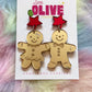 Gorgeous Gold Mirror Mr. and Mrs. Gingerbread Christmas Cookies Earrings - Sweet Holiday Duo
