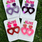 Two-Tone Dangle Heart Earrings - Barbie Inspired - Red Glitter and Neon Pink