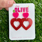 Two-Tone Dangle Heart Earrings - Barbie Inspired - Red Glitter and Neon Pink
