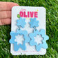Quirky Abstract Blue Flower Earrings - Artistic and Playful Design