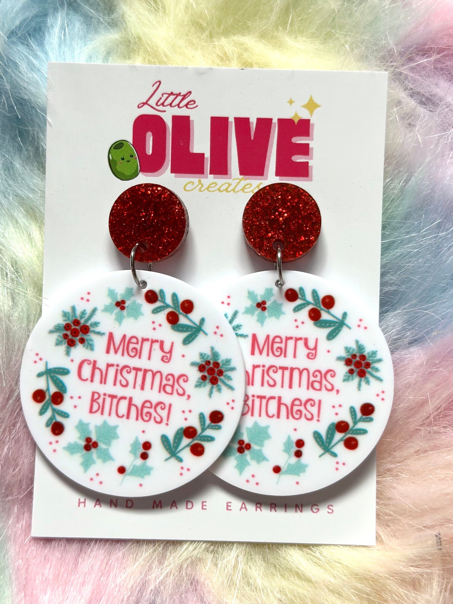 Novelty Christmas Earrings - 'Merry Christmas B****es' - Bold and Sassy Holiday Statement