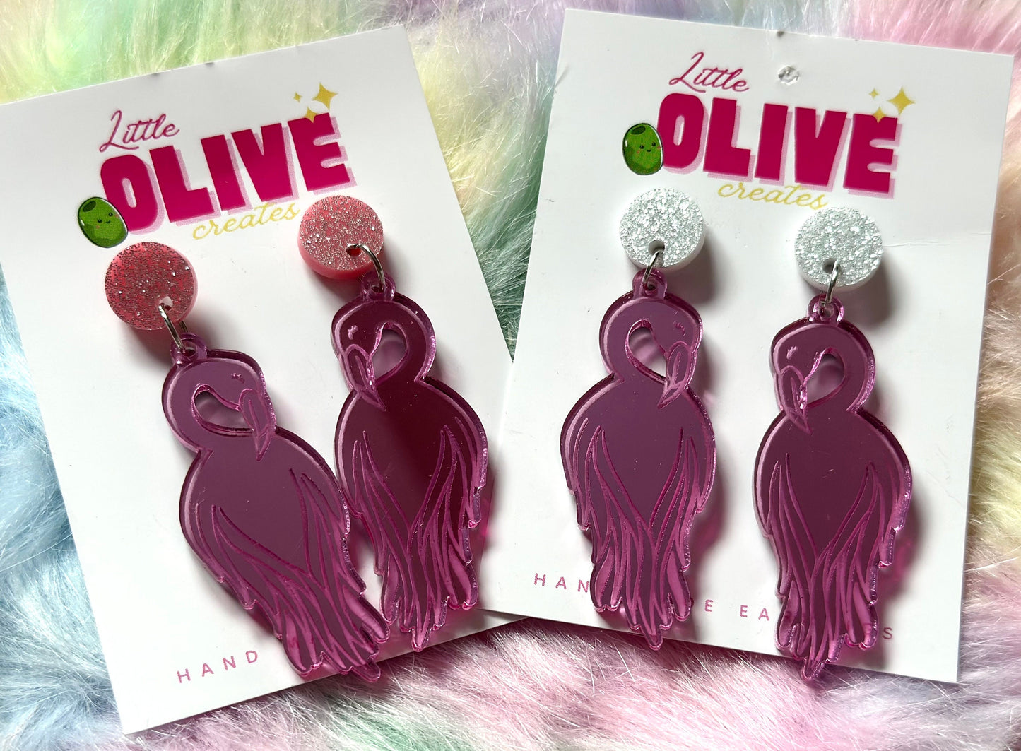 Pink Mirror Flamingo Dangle Earrings - Elegant Statement Jewellery