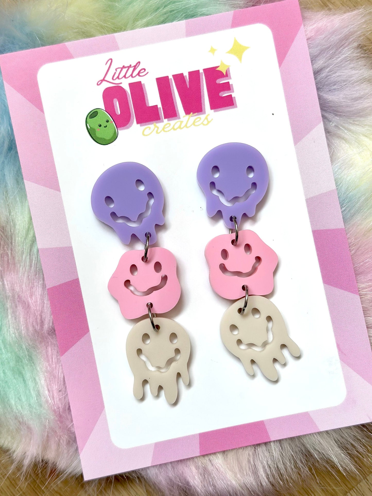 Artistic Trio of Melty Faces Dangle Drop Earrings - Unique Statement Jewellery