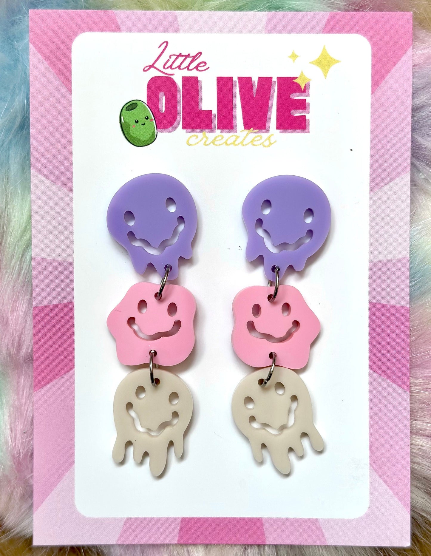 Artistic Trio of Melty Faces Dangle Drop Earrings - Unique Statement Jewellery