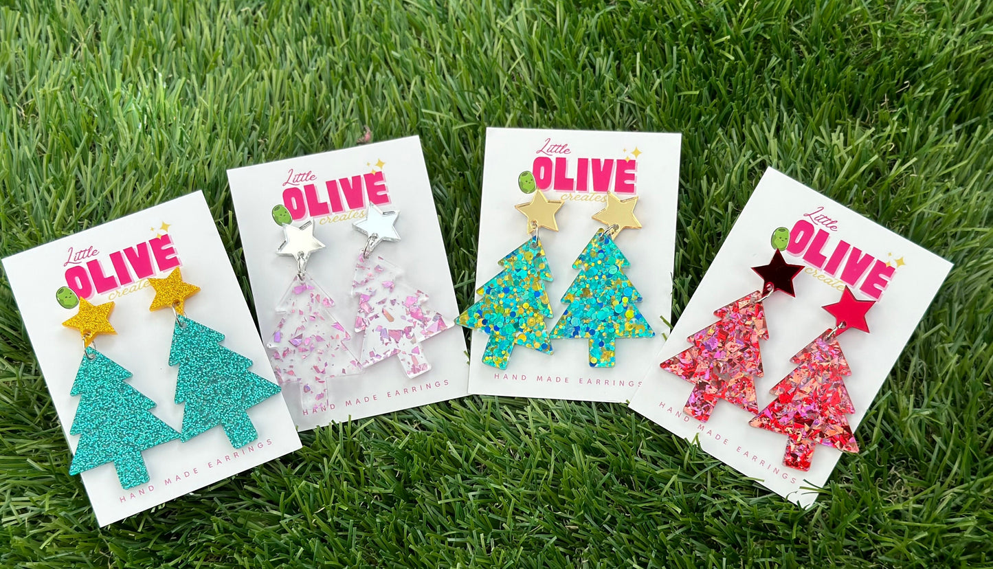 Gorgeous Glitzy Glitter Christmas Tree Dangle Earrings - Festive Variety Pack