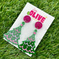 Pink Christmas Hand Painted Christmas Tree Earrings - Festive Holiday Charm