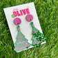 Pink Christmas Hand Painted Christmas Tree Earrings - Festive Holiday Charm