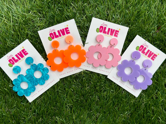 Retro Flower Power Dangle Earrings - Groovy '60s Style with Stainless Steel Posts"