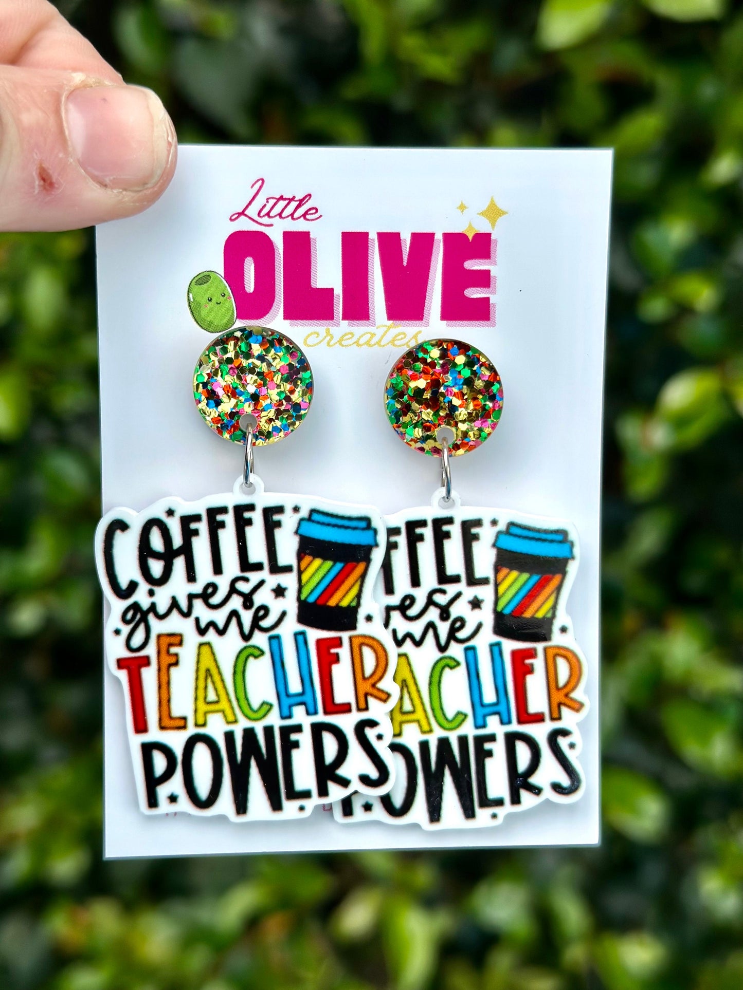 Teacher Earrings - 'Coffee Gives Me Teacher Powers' Dangle Earrings